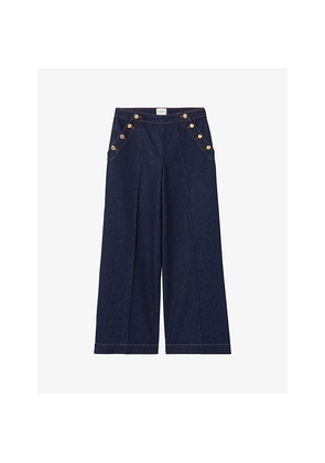 Womens Claudie Pierlot Button-Embellished Wide-Leg Mid-Rise Jeans
