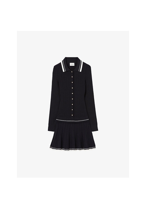 Womens Claudie Pierlot Striped-Trim Pleated Stretch-Knit Mini Dress