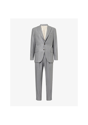 Mens Eleventy Notched-Lepel Pin-Striped Silk Wool and Cashmere Blend Suit