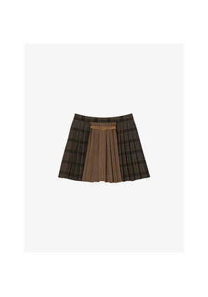 Womens Sandro Checked Pleated Woven Mini Skirt