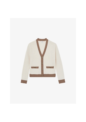 Womens Reiss Olli Colour-Block Long-Sleeve Wool Cardigan