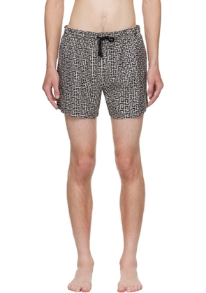 Balmain Beige & Black Monogram Swim Shorts