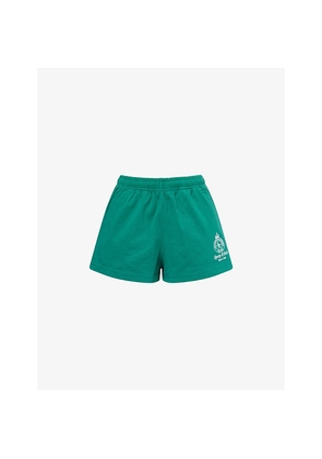 Womens Sporty & Rich Crown Tennis Embroidered Disco Cotton-Jersey Shorts