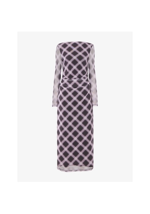 Womens Whistles Check Mesh Midi Dress