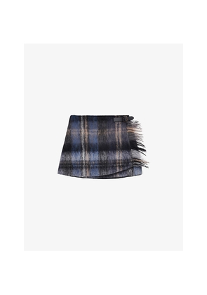 Womens Loewe Check Brushed Wool-Blend Mini Skirt