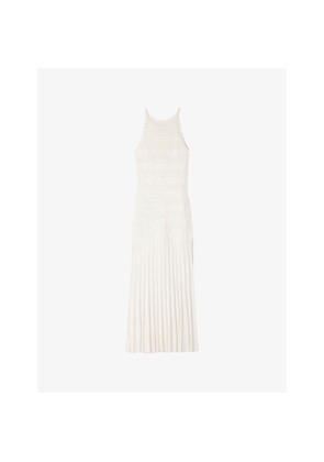 Womens Sandro Beaded Sleeveless Woven Maxi Dress