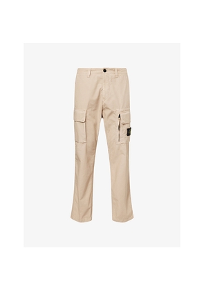 Mens Stone Island Canvas Weave Logo-Badge Cotton Cargo Trousers