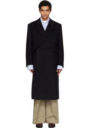 TONYWACK Black Wool & Cashmere Tailored Wrap Coat