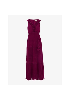 Womens Phase Eight Klana Ruffle-Trim Sleeveless Woven Maxi Dress