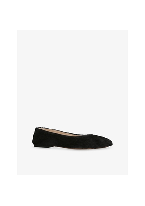 Womens The Row Square-Toe Pony-Hair Leather Ballet Flats