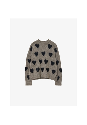 Womens Allsaints Amora Heart-Intarsia Wool-Blend Jumper