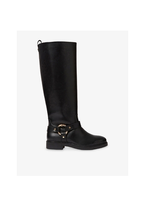 Womens Claudie Pierlot Buckle-Hardware Leather Knee-High Boots