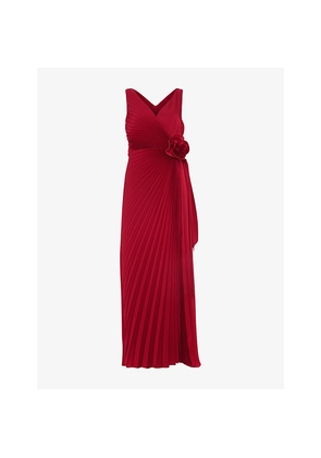 Womens Phase Eight Emlyn Rose-Embroidered Pleated Stretch-Woven Maxi Dress
