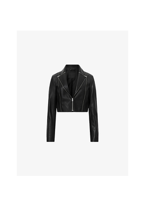 Womens Allsaints Landers Cropped Leather Biker Jacket
