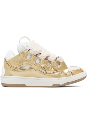 Lanvin Gold & White Curb Metallic Leather With Mesh Laces Sneakers