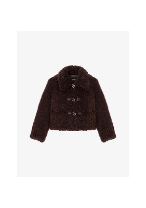 Womens Maje Oversized-Collar Long-Sleeve Faux-Shearling Jacket