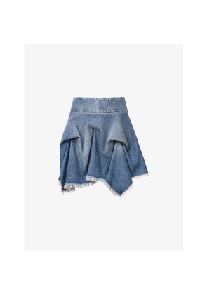 Womens Allsaints Crissy Asymmetric-Hem High-Rise Denim Mini Skirt
