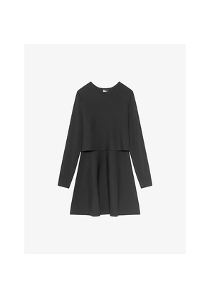 Womens The Kooples Long-Sleeved Flared-Skirt Mesh Mini Dress