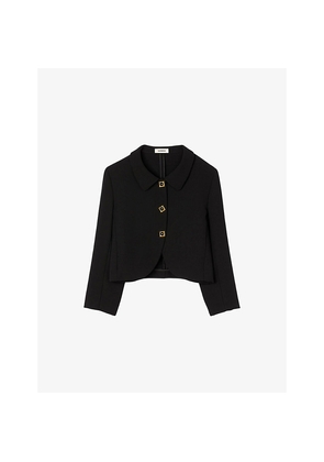 Womens Sandro Cropped Jewel-Button Woven Jacket
