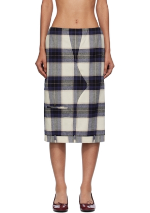 Pushbutton Multicolor Check Trousers Upside Down Midi Skirt
