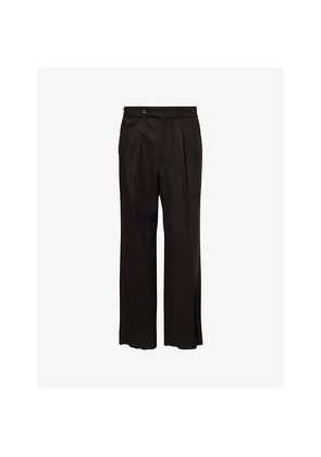 Mens Emporio Armani Flat Front Straight-Leg Wool Trousers