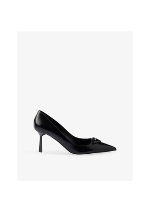 Womens Prada Logo-Plaque Leather Pumps
