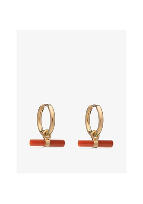 Womens Rachel Jackson Vitality Carnelian T-Bar 18ct Yellow Gold-Plated 925 Sterling-Silver Huggie Hoop Earrings