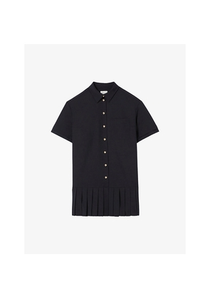 Womens Claudie Pierlot Short-Sleeved Pleated-Skirt Wool-Blend Mini Dress