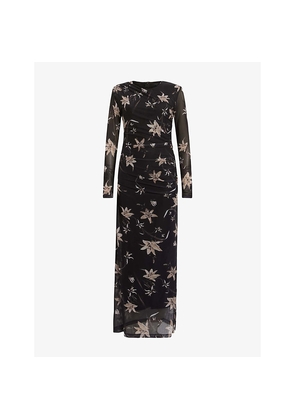 Womens Allsaints Caia Floral-Print Stretch-Mesh Maxi Dress