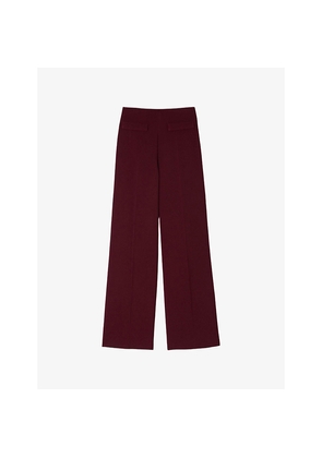 Womens Sandro Wide-Leg High-Rise Wool-Blend Trousers
