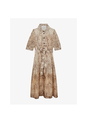 Womens Reiss Malika Animal-Print Woven Midi Dress