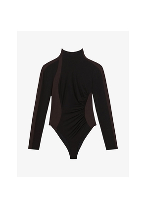 Womens Reiss Jessie Panel Ruched Stretch-Woven Bodysuit