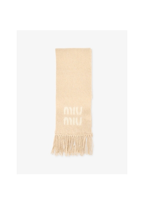 Womens Miu Miu Fringed Brushed Wool-Blend Scarf