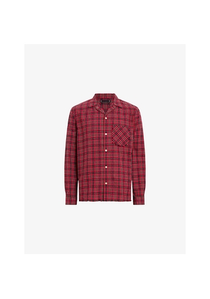 Mens Allsaints Felix Resort-Collar Checked Cotton Shirt