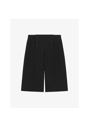 Womens The Kooples Short Wide-Leg Wool-Blend Trousers