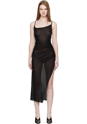 Mugler Black Asymmetrical Buckled Strap Maxi Dress