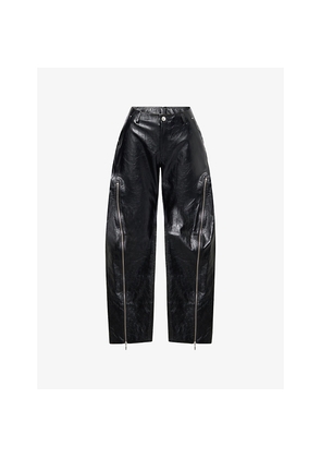 Womens Oude Waag Wide-Leg Zip-Trim Patent Faux Leather Trousers