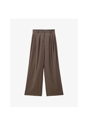 Womens Joseph Forest Wide-Leg Mid-Rise Wool Trousers