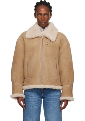 Nour Hammour Tan Portia Modern Shearling Aviator Jacket