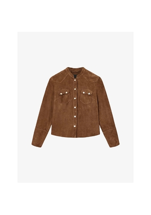 Womens Allsaints Rock Grandad-Collar Long-Sleeve Suede Shirt