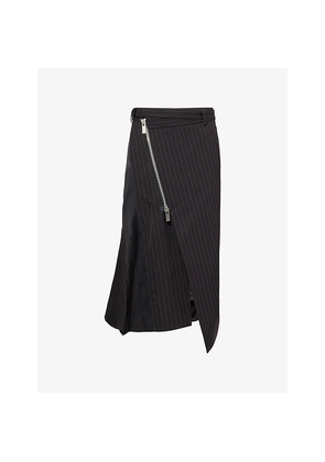 Womens Sacai Stripe-Pattern Belted Wool-Blend Midi Skirt