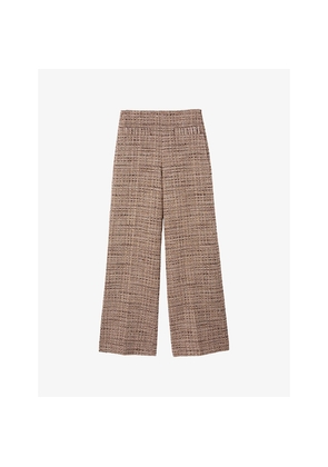 Womens Sandro Tweed Wide-Leg Cotton-Blend Trousers