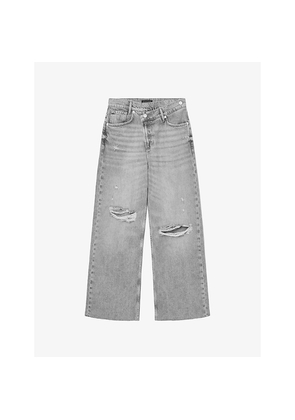 Womens Allsaints Aki Crossover Wide-Leg Mid-Rise Jeans