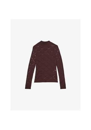 Womens Reiss Seren Laser-Cut Stretch-Knit Top