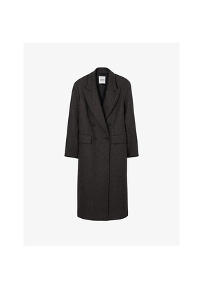 Womens Sandro Fitted Double-Breasted Stretch Wool-Blend Coat