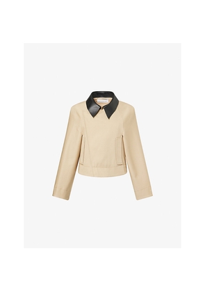 Womens Givenchy Cropped Leather-Collar Cotton and Wool-Blend Peacoat