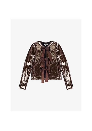 Womens Ro&Zo Bow-Front Sequin-Embellished Jacket