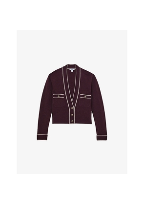 Womens Reiss Eloise Contrast-Tipping Wool and Cashmere-Blend Cardigan