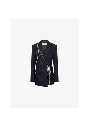 Womens Dries Van Noten Baftan Stitch-Embellished Double-Breasted Wool Blazer