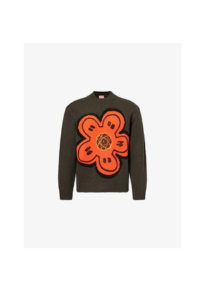 Mens Kenzo Floral Long-Sleeves Knitted Wool Jumper